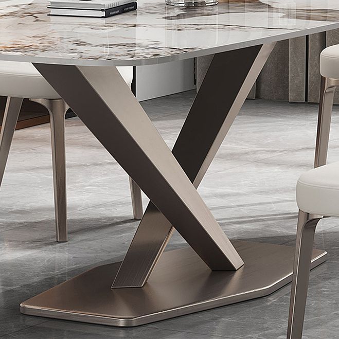 Metal Traditional Luxury Rectangle Dining Table Sintered Stone Table with Pedestal