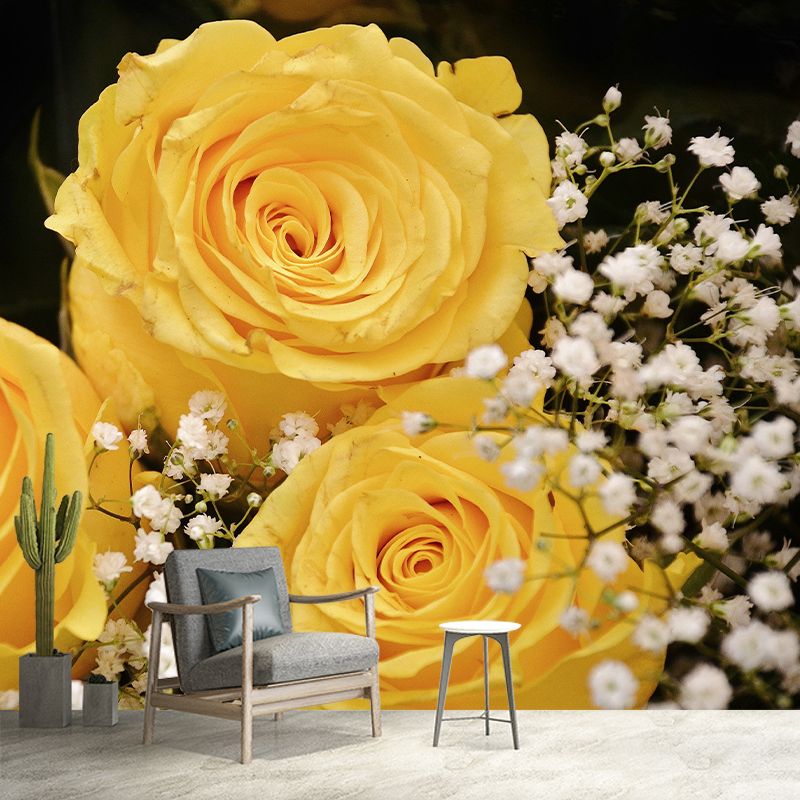 Rose Flower Mural Wallpaper for Girl Bedroom Moisture Resistant, Custom Size Available