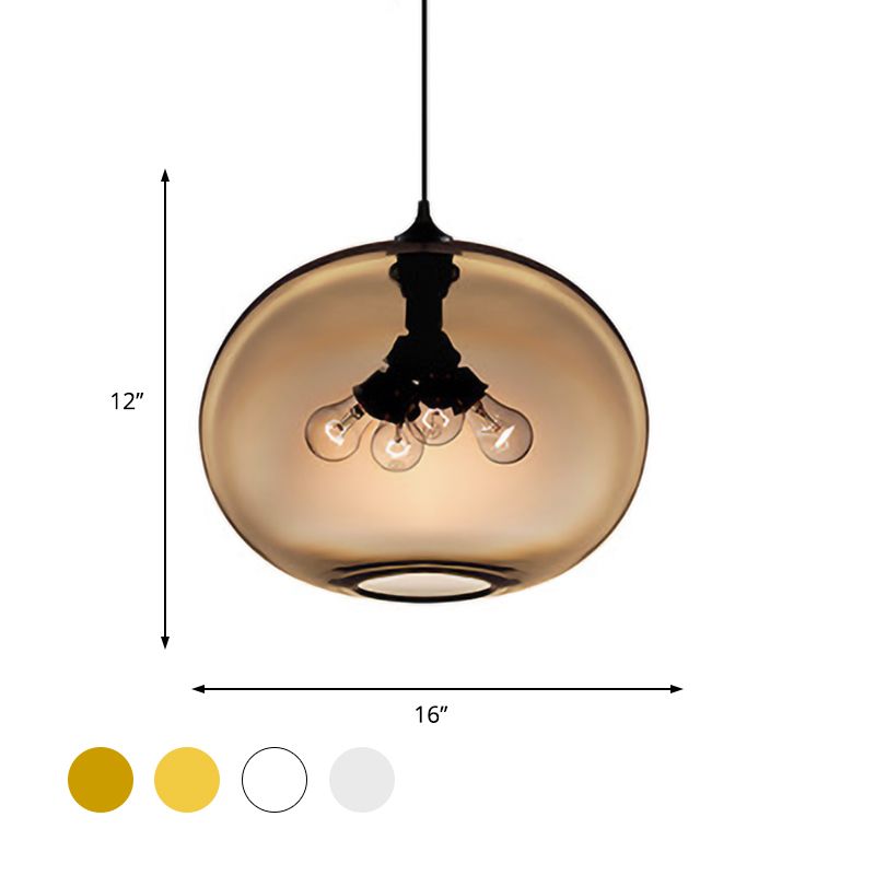 4 Lights Ceiling Pendant Light with Oval Glass Shade Modern Brown/Clear/Amber Hanging Light