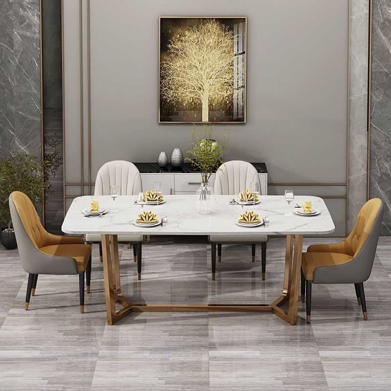 Table en pierre frittée pour restaurant Table à manger de luxe avec base à tréteaux