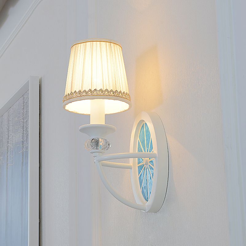 Modern Fold Tapered Shade Wall Light with Wheel Metal 1 Light Wall Lamp in White