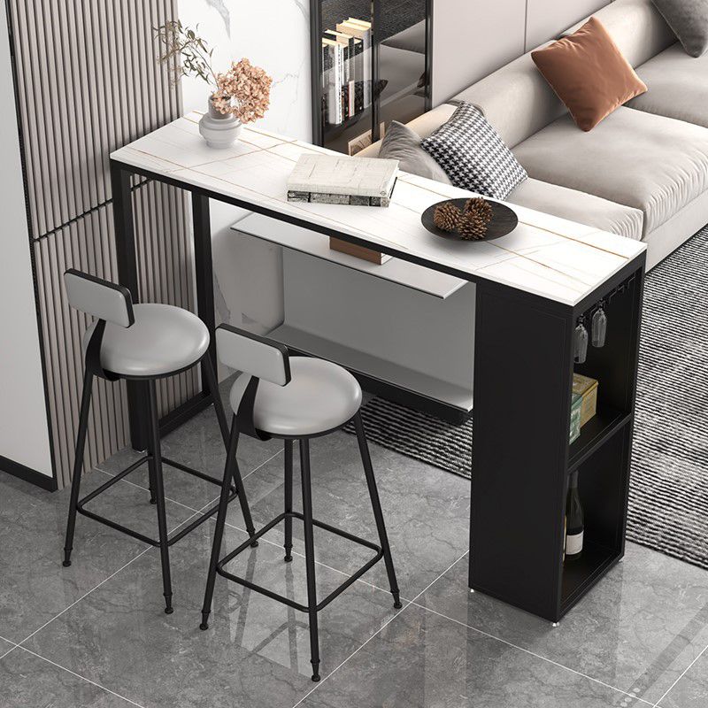 Stone Top Industrial Cocktail Bar Table with Storage Rectangle Counter Table