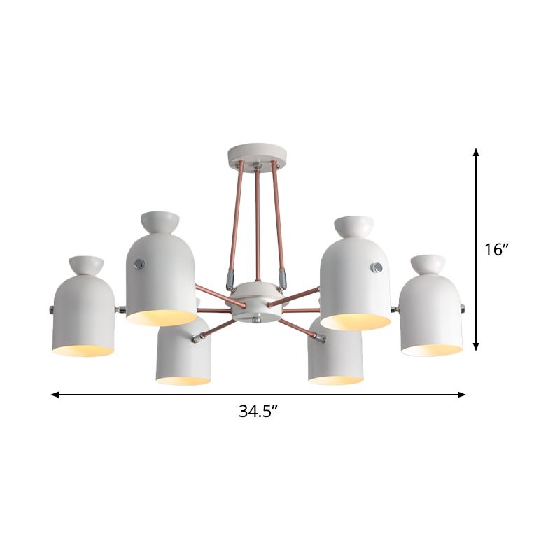 Metallic Half-Capsule Sanging Lighting Modern Nordic Style Lampe de lustre de 6 têtes en blanc