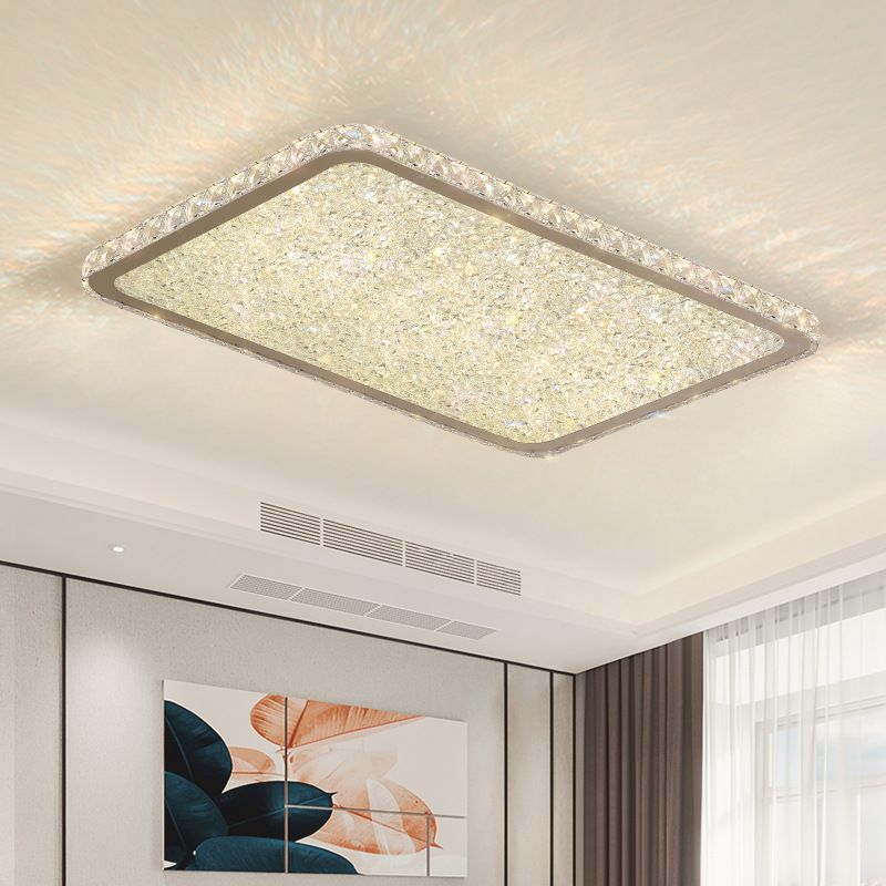 Modern LED Flush Mount Lamp Chrome Rettangolare Flush Mount Soffitto Light con Crystal Shade