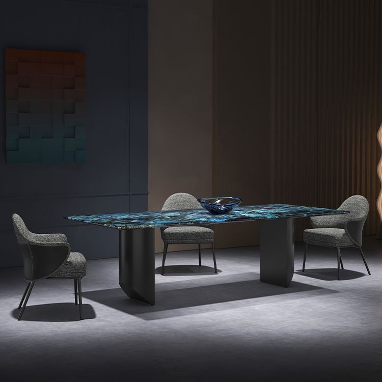 Contemporary Style Rectangle Marble Dinner Table with Double Pedestal