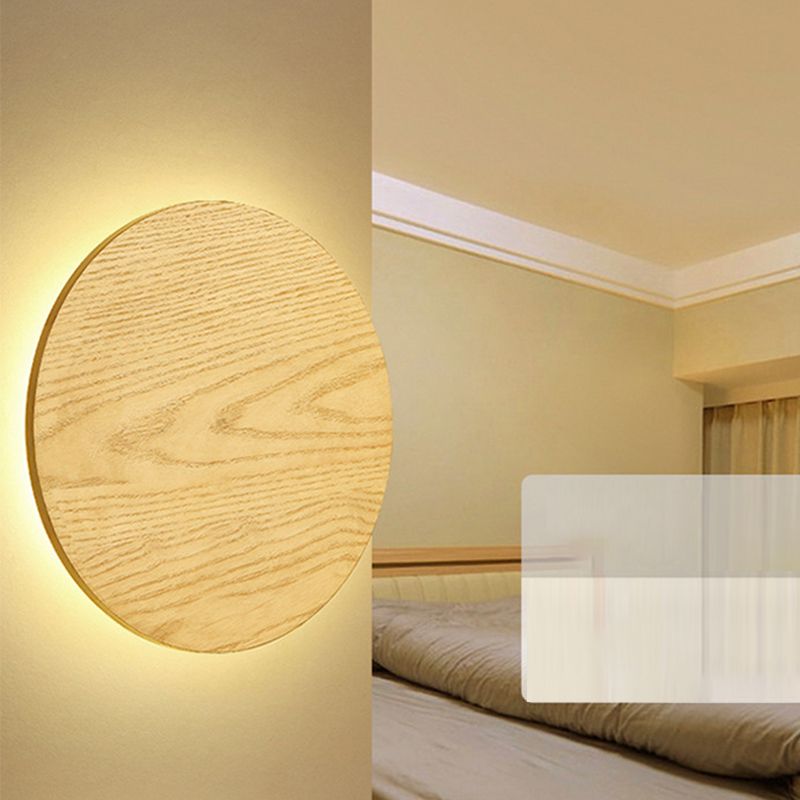 Nordic Style Wood Wall Light Round Shape 1 Light LED Wall Sconce for Bedroom