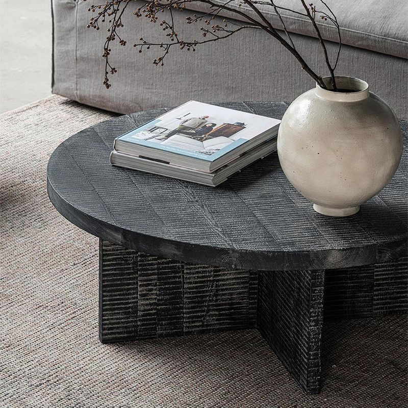 Contemporary Wooden Coffee Table Round Espresso Wood Cocktail Table