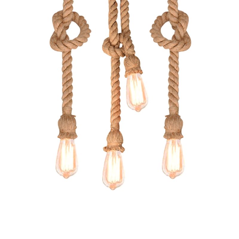 DIY Adjustable Hemp Rope Hanging Light Retro Industrial Single Bare Bulb Lighting Fixture for Bar Counter Farmhouse