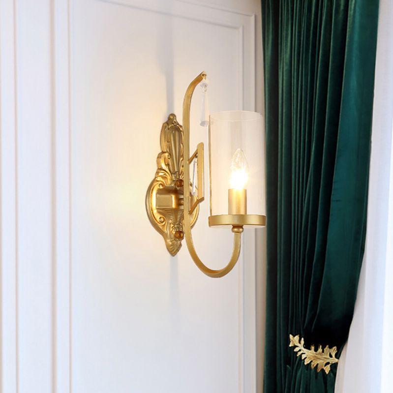 Modern metalen wandlicht 1/2-kop cilinders sconce lamp met heldere glazen schaduw in goud