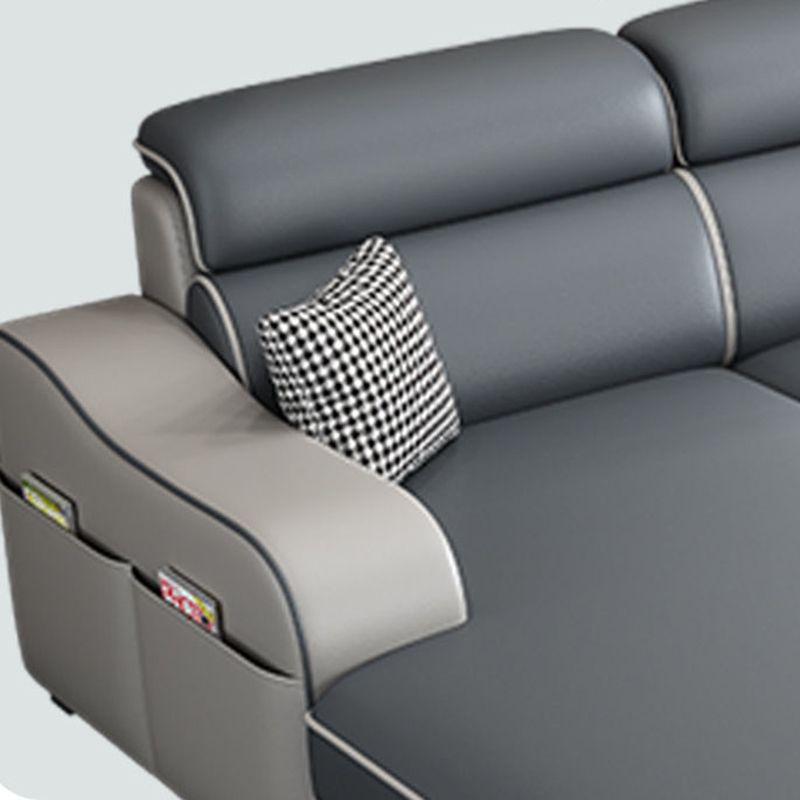 31.49" Tall Grey Sectional Sofa Faux Leather/Linen Flared Arm Modular Sofa