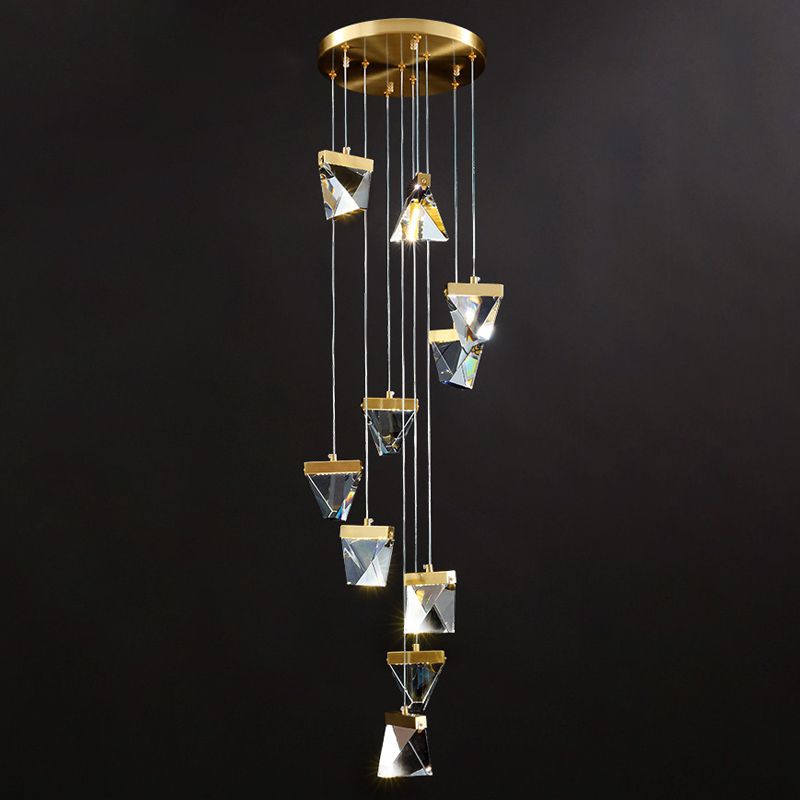 Clear Crystal Triangle Spiral Cluster Pendant Contemporary Hanging Lighting for Stairs