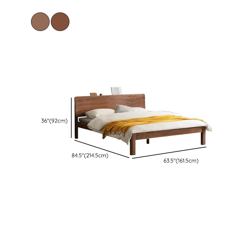 Contemporary Panel Bed in Brown Solid Wood Bed with Rectangular Headboard