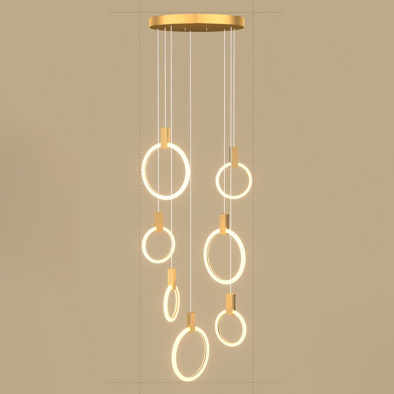 Gouden cirkelvormige led hanglamp in modern beknopte stijl smeedijzeren hangend licht met acrylschaduw