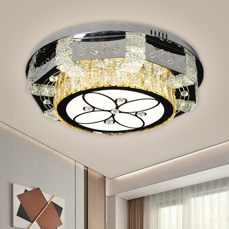 Stainless-Steel Round Ceiling Mounted Light Modern K9 Crystal LED Flush Mount Fixture with Twisted/Oval Pattern
