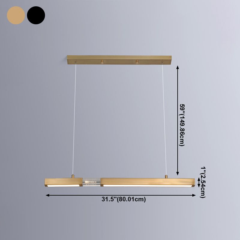 Moderne Rechteckinselinsel Kronleuchter 1-Licht-LED-Anhänger Beleuchtungskörper mit Kristall