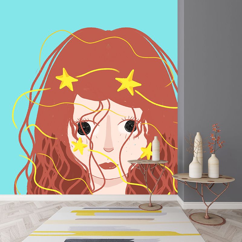 Illustration Stain Resistant Mural Wallpaper Portraiture Sleeping Room Wall Mural