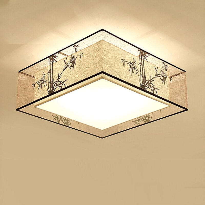Plafonnier encastré beige en tissu de style chinois pour salon
