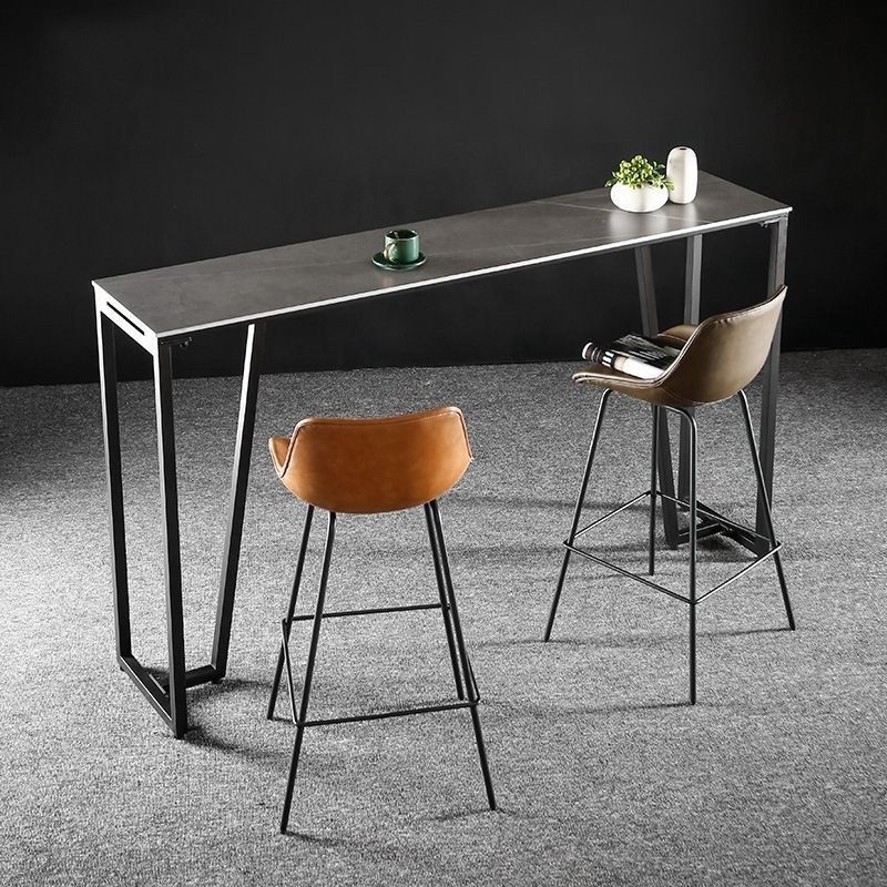Contemporary Rectangle Bar Height Table Iron and Stone Indoor Bar Dining Table