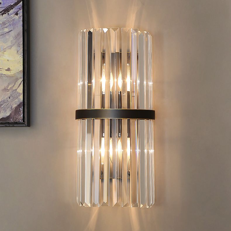 Moderno romantico a parete interno luce in acciaio inossidabile lampada a parete cilindrica con tonalità di cristallo