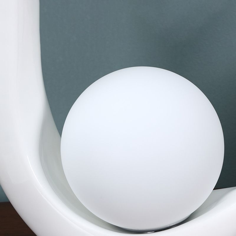 Crescent Resin Night Lamp Nordic 1 Bulb Table Light with Spherical Milky Glass Shade