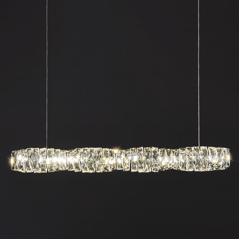 1 Light Rectangle Island Lighting Contemporary Crystal Island Lights for Kitchen