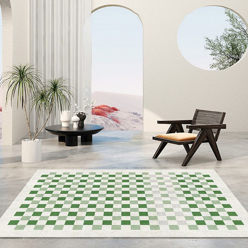 Green Modern Carpet Grid Pattern Polyester Carpet Washable Carpet for Living Room