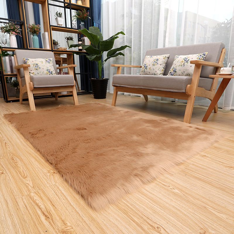 Solid Color Plush Soft Rug Rectangle Easy Care Loom Rug for Bedroom