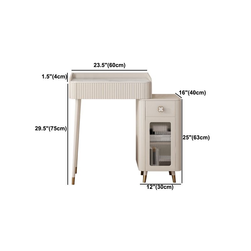 Slate Top Vanity Dressing Table Set Glam Beige Makeup Counter with Drawer