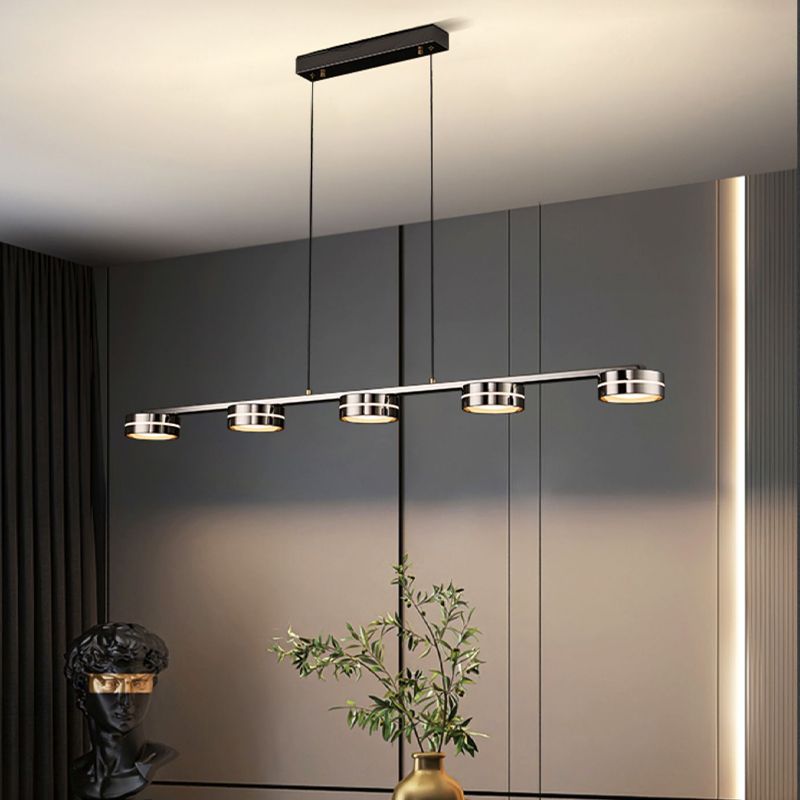 Contemporary Hanging Light Drum Island Light Fixture in Black for Dining Room