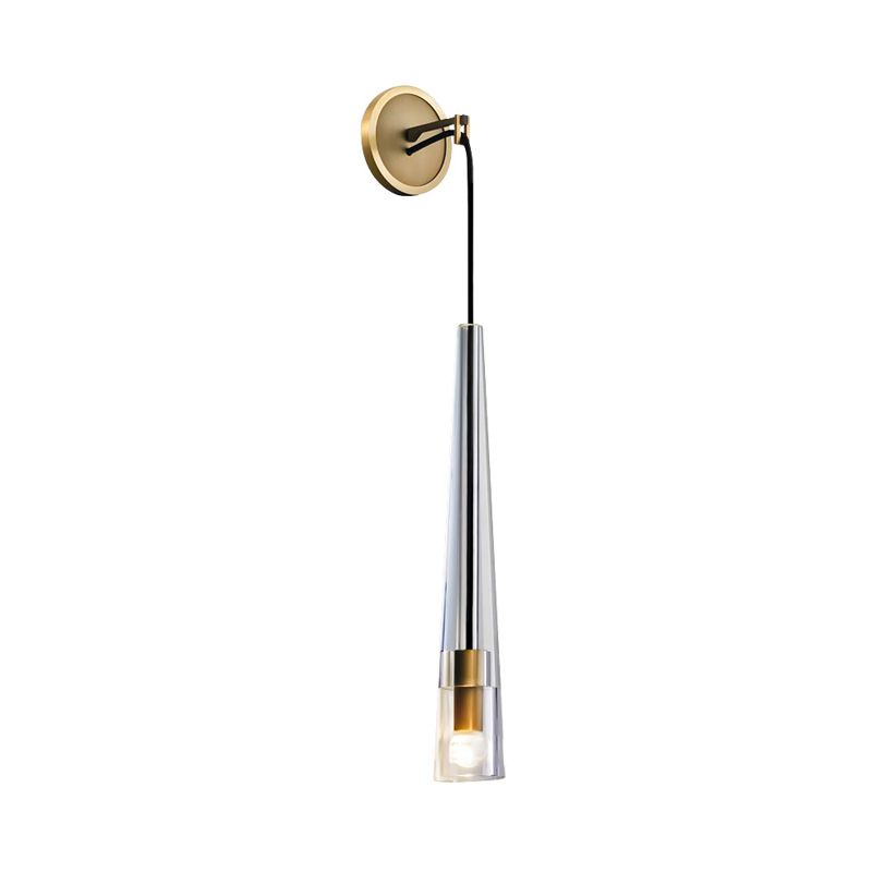 Minimalistische konische/Taschenlampen -Schattenwandlampe 13 "/26" H 1 Kopf klares Kristallleuchten in Gold in Gold