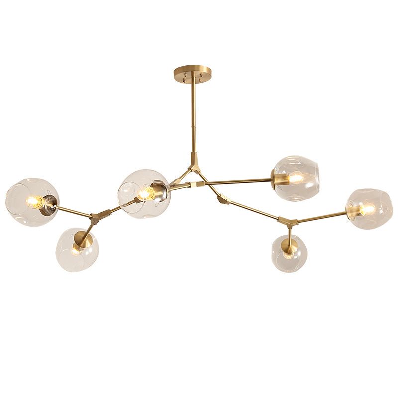 Clear Glass Suspension Lamp Fixture Modern Minimalist Island Light in Brass