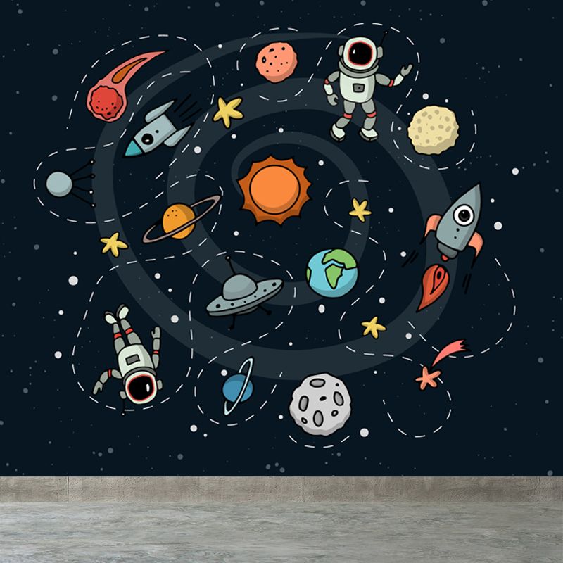 Pastel Color Spaceship Scenery Mural Stain-Proofing Wall Covering for Living Room