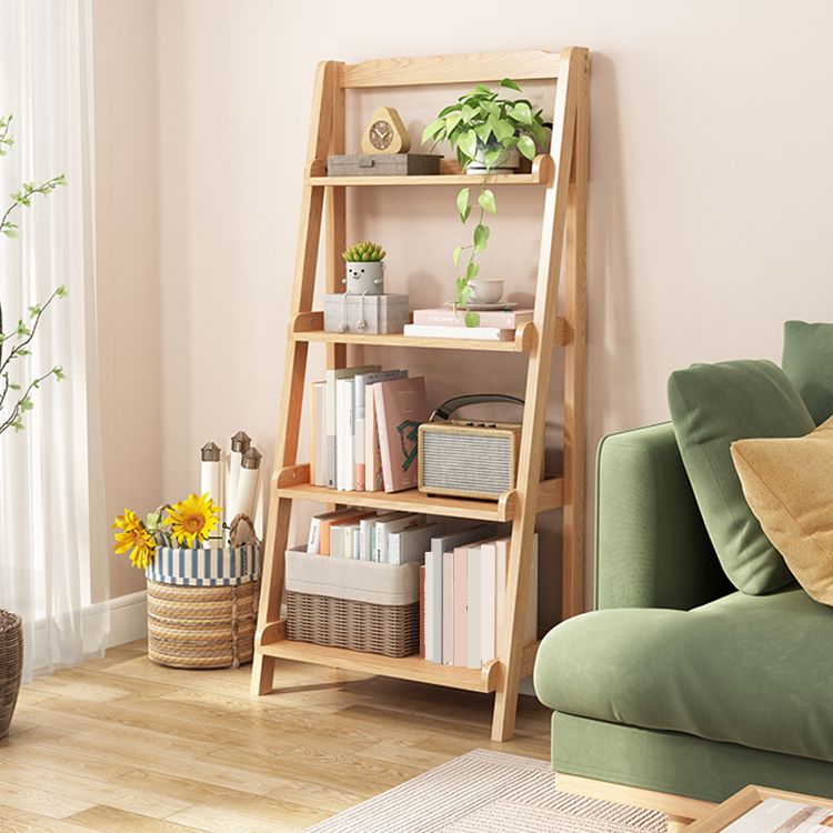 Contemporary Open Ladder Bookshelf Rubber Wood Vertical Bookcase
