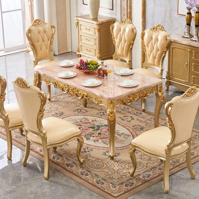 Mesa rectangular victoriana de madera maciza con tapa de mármol y 4 patas de madera