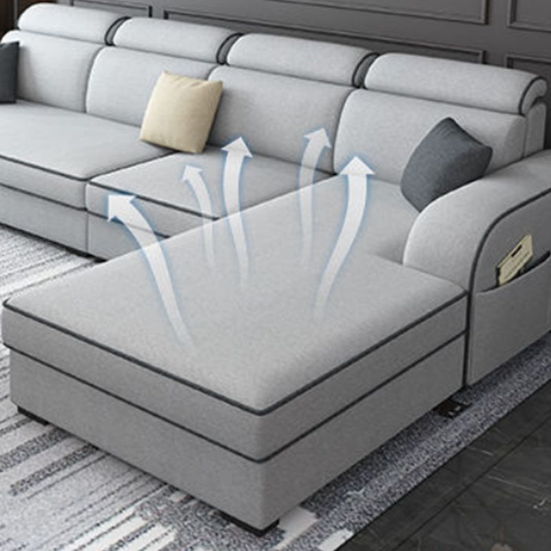 Cotton Blend Square Arm Sofa & Chaise for Living Room with storage