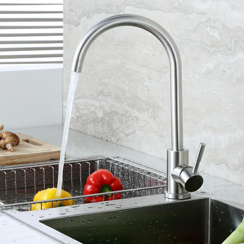 Modern 1-Handle Faucets 304 Stainless Steel with Water Dispenser Standard Kitchen Faucets