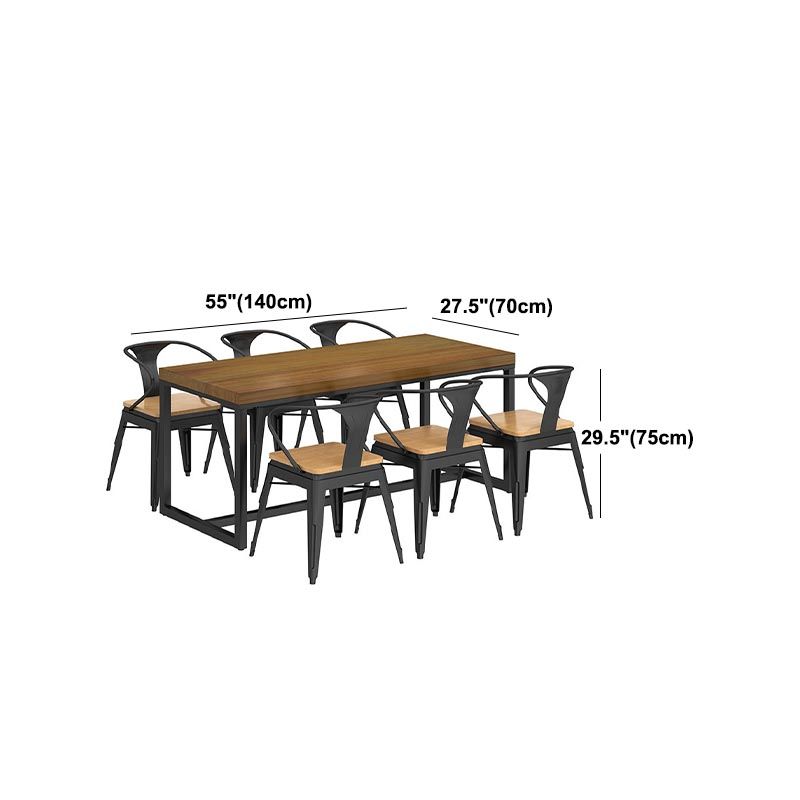 Industrial Trestle Base Dining Table Rectangle Solid Wood Dining Site Table without Chair