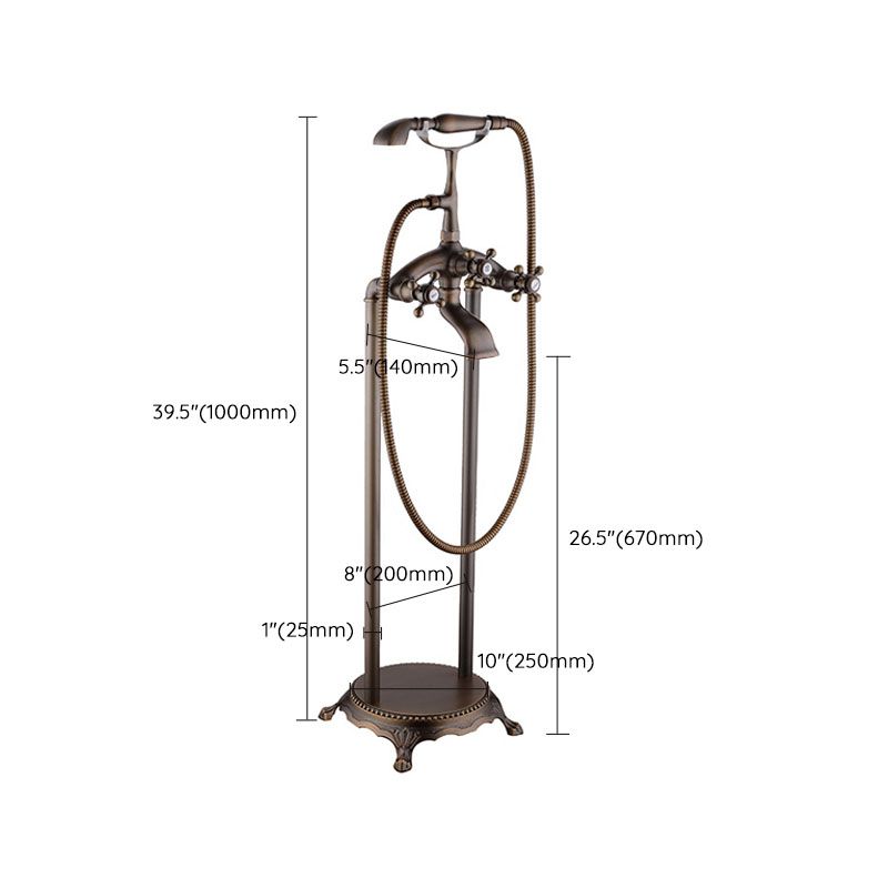 Floor Mounted Copper Freestanding Tub Filler Single Handle Freestanding Faucet with Hose