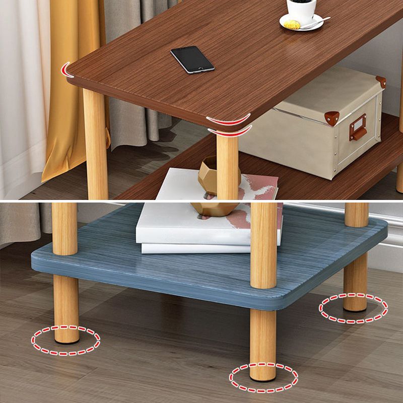 Scandinavian Style Wooden Side Table Double Tier End Table Concrete Sofa Side Accent Table
