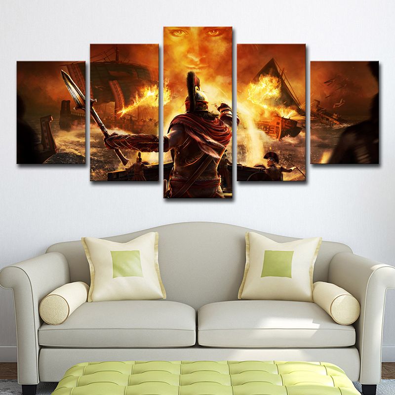 Kids Game Scene Print Canvas Yellow Assassins Creed Odyssey Wall Art Decor for Room