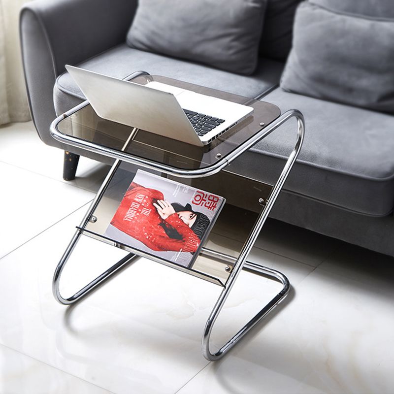 End Table with Storage Glass Abstract Rectangular Modernistic Side Table