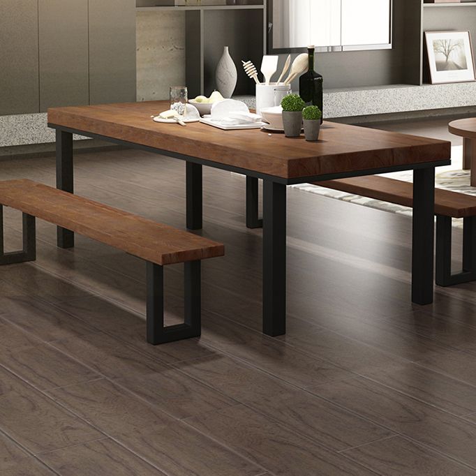 Industrial Brown Table for Restaurant Dining Table with Black Metal 4 Legs