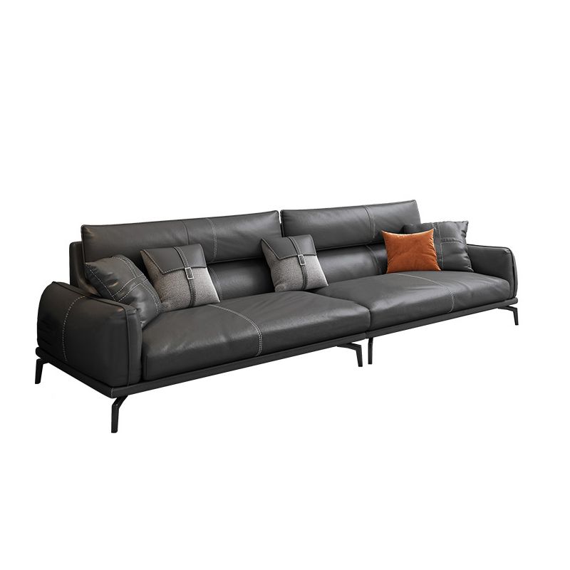 Upscale Grey Sofa with Four Legs Leather Sofa Living Room Seating