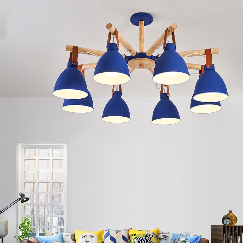 Multi Light Bowl Branch Hanging Lights Modern Style Metal Hanging Lighting with Wood