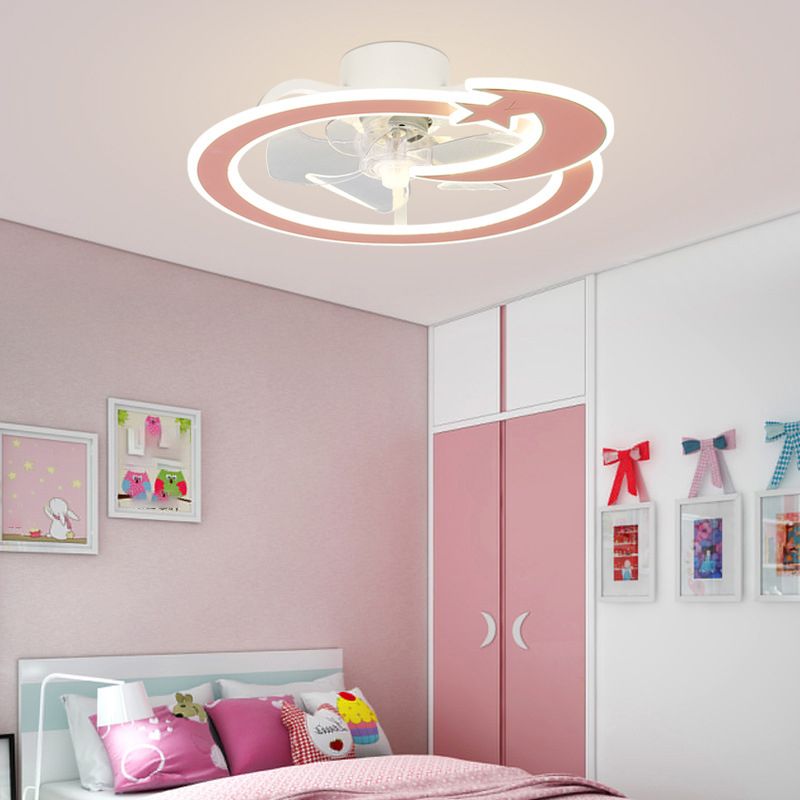 Kids Lovely LED Ceiling Fans Wrought Iron Circular Ceiling Fan Light with Acrylic Shade