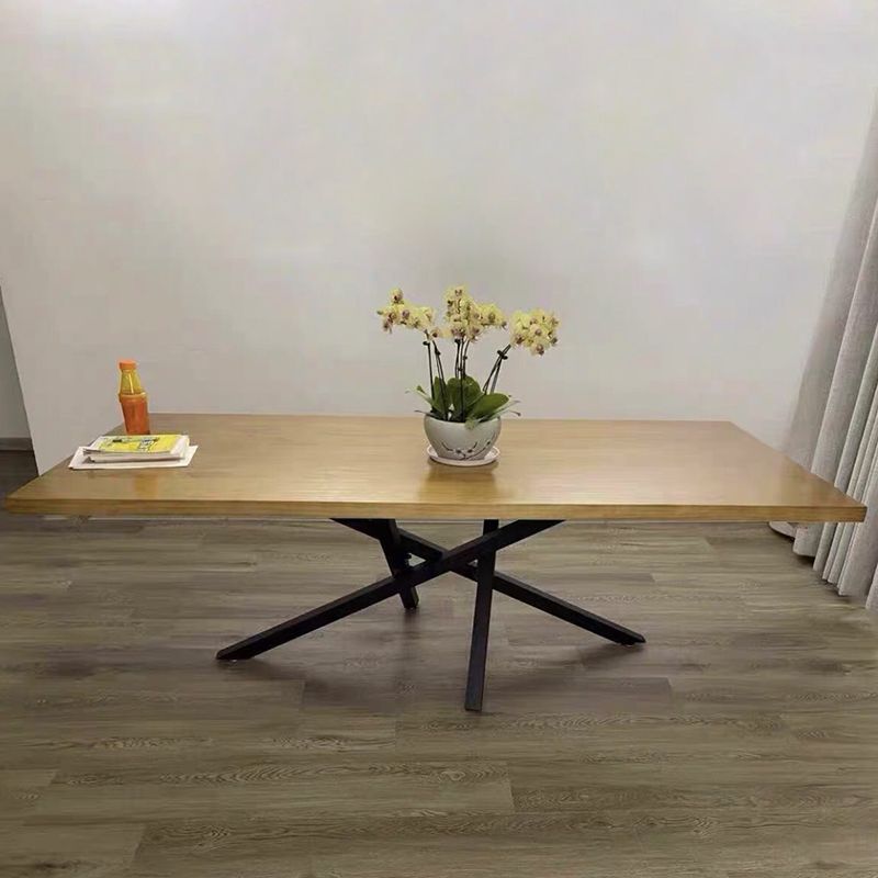 Solid Wood Brown Tone Dining Table Industrial 4 Legs Table for Dining Room