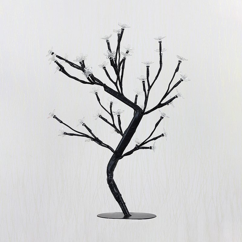 Cherry Blossom Nightstand Lamp Art Deco Clear Plastic LED Black Night Table Light for Cafe