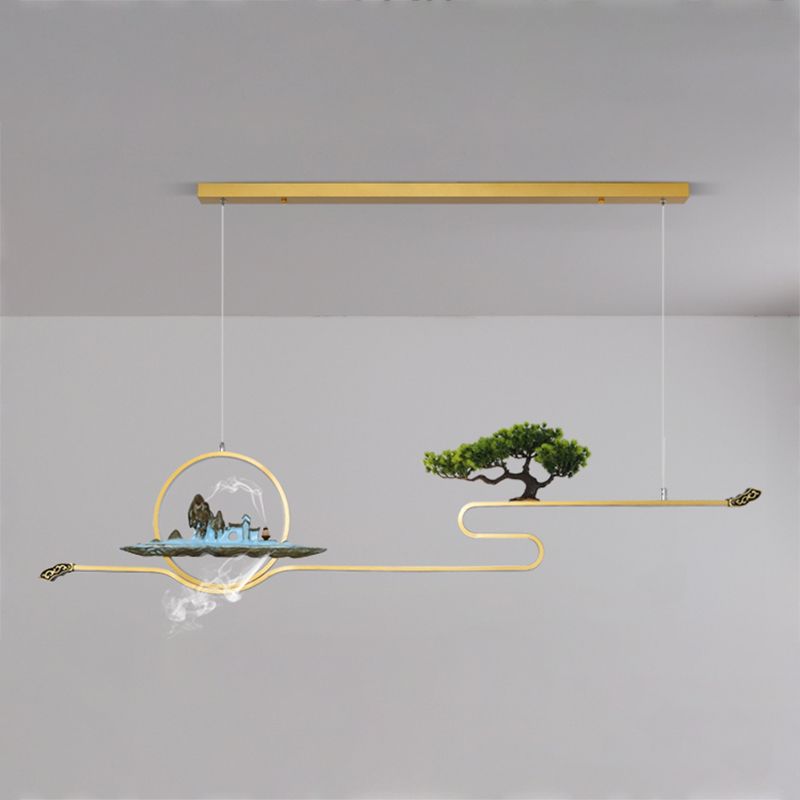 Luces de isla de forma lineal Luces de estilo contemporáneo Metal Dos accesorios de iluminación colgante