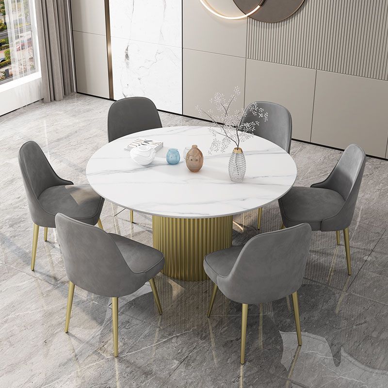 Glam 1/7 Pieces Dining Set Circular Stone Dining Table for Kitchen