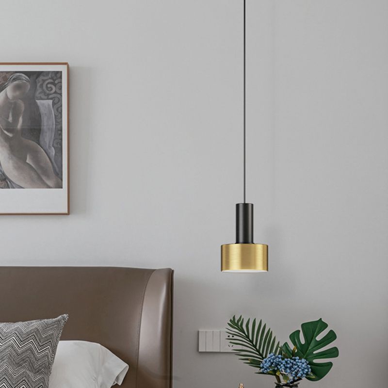Modern Luxury Single Pendant Light Wrought Iron Cylindrical Hanging Lamp for Bedroom